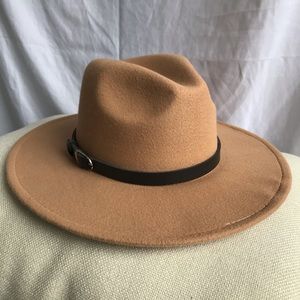 Wide Brim Wool Fedora Panama Hat with Belt